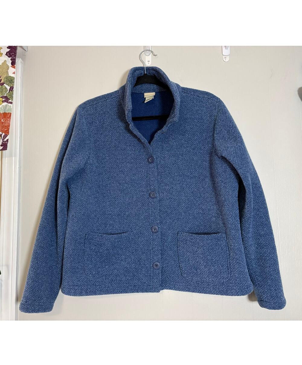 L.L. Bean Women's Knit Button Front Large Standup Collar Blazer Jacket
